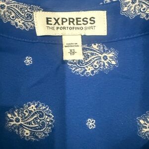 Express Royal Blue Portofino Shirt with White Paisley